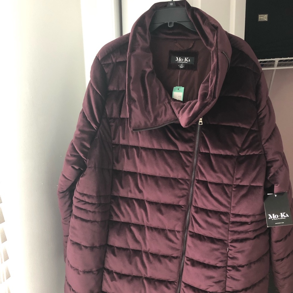 MoKa plum velour asymmetrical zipper coat